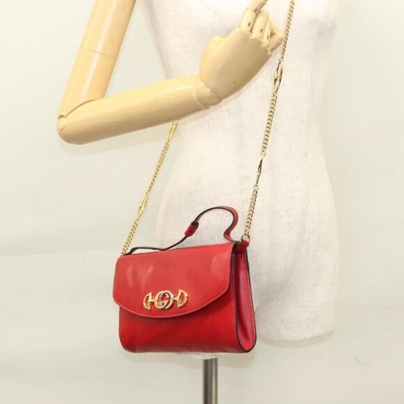 GUCCI Chain Shoulder Bag Leather Red Gold 572375 Auth 118122 - Picture 3 of 16